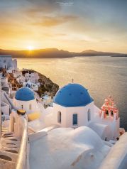 Santorin , Santorini , Griechenland , Oia im Sonnenaufgang